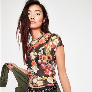 Current Mood Grunge Floral Lettuce Trim Mesh Top